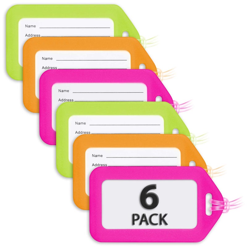 Mifflin-USA - Luggage Tags - Neon, 6 PK - Bag Tag for Baggage - Suitcase Accessory Bulk - Image 1